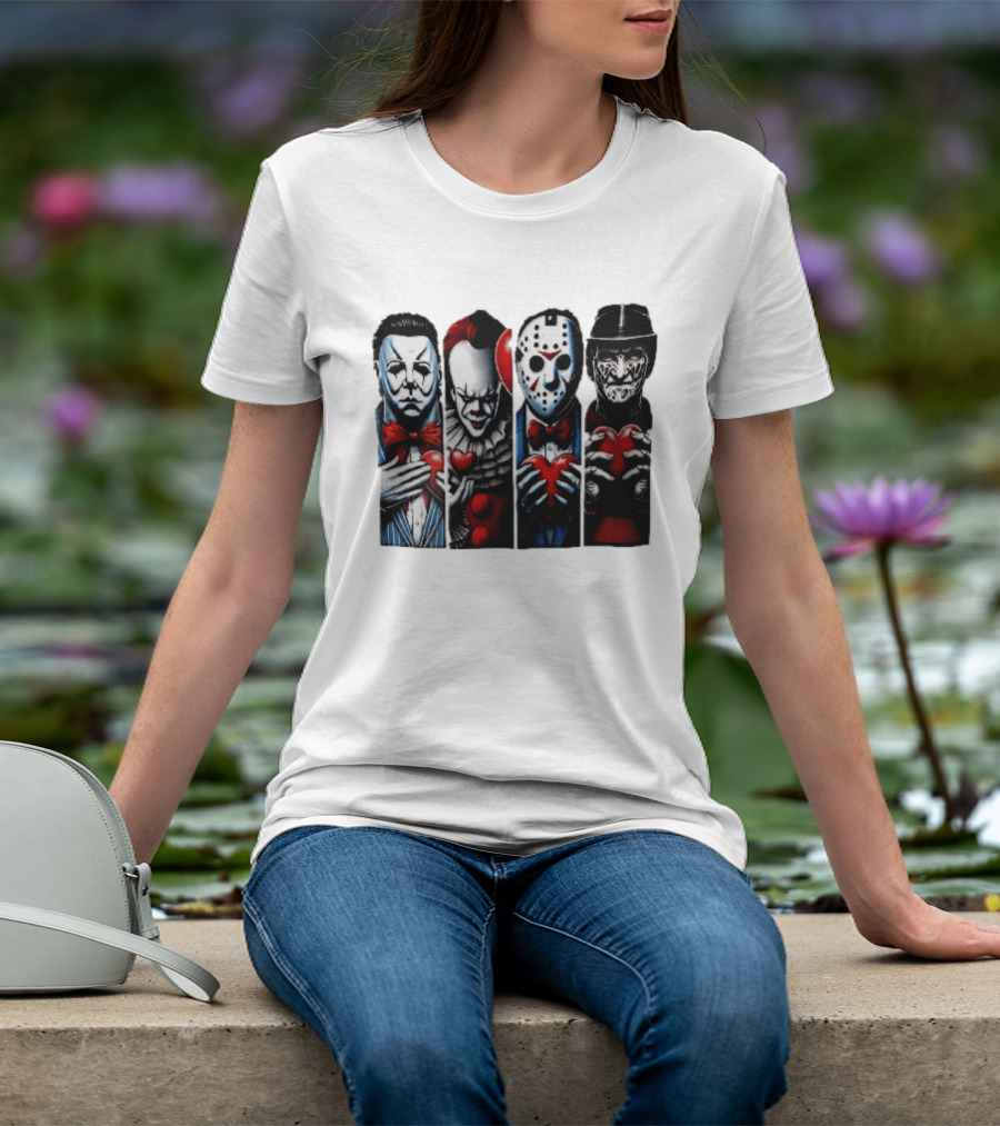 Classic Horror Villains With Red Valentine Hearts T-Shirt
