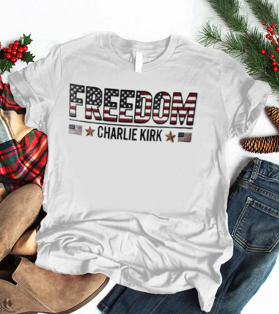 Freedom Charlie Kirk American Flag Bronze Stars T-Shirt
