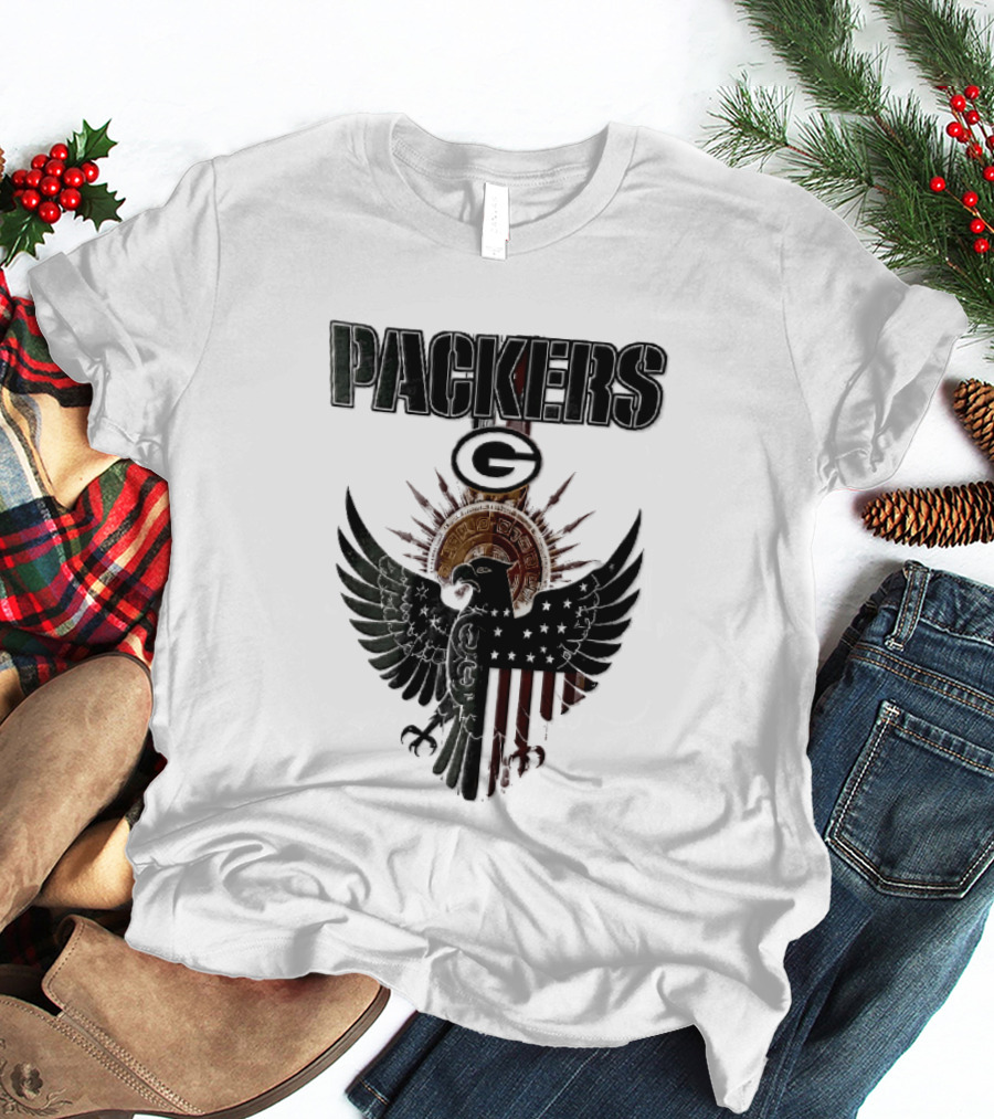 Packers Green Bay Eagle American Flag Aztec Sun T-Shirt