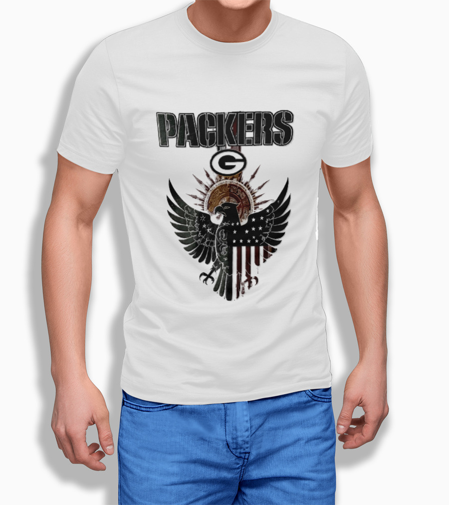Packers Green Bay Eagle American Flag Aztec Sun T-Shirt