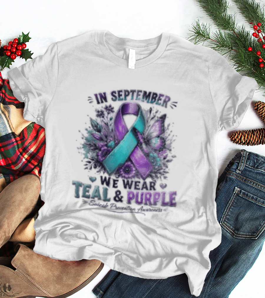 September Teal And Purple Ribbon Suicide Prevention Awareness T-Shirt
