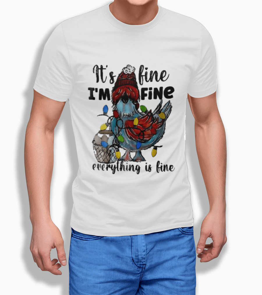It's Fine I'm Fine Everything Is Fine Cartoon Chicken Tangled Christmas Lights T-Shirt