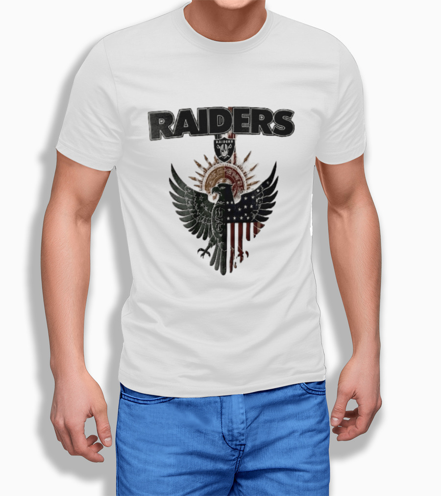 Las Vegas Raiders Mexican American Flag Split Aztec Eagle T-Shirt