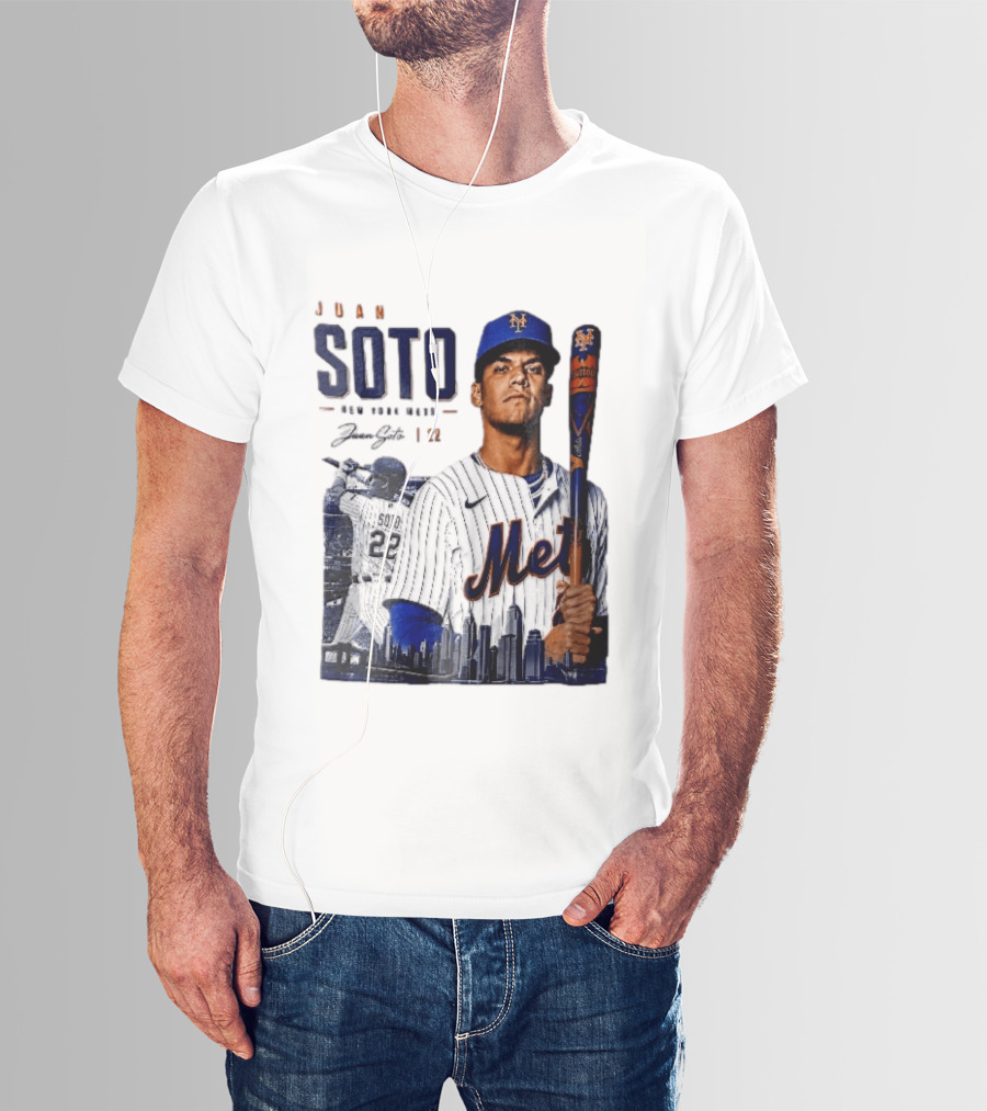 Juan Soto New York Mets MLB 22 Player Batting Skyline Collage T-Shirt