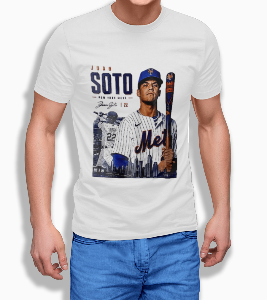 Juan Soto New York Mets MLB 22 Player Batting Skyline Collage T-Shirt