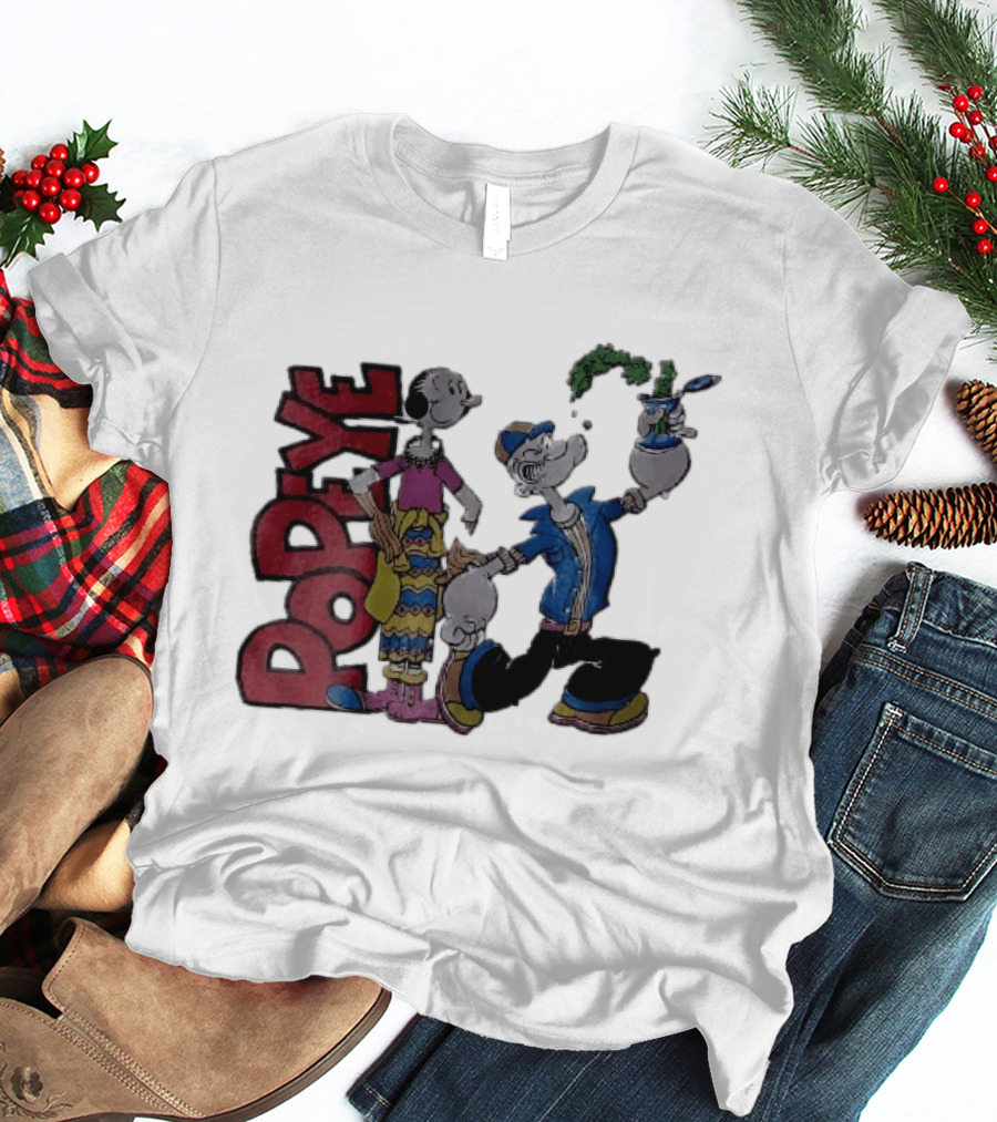 Popeye Cartoon Character With Olive Oyl Squeezing Spinach Can T-Shirt