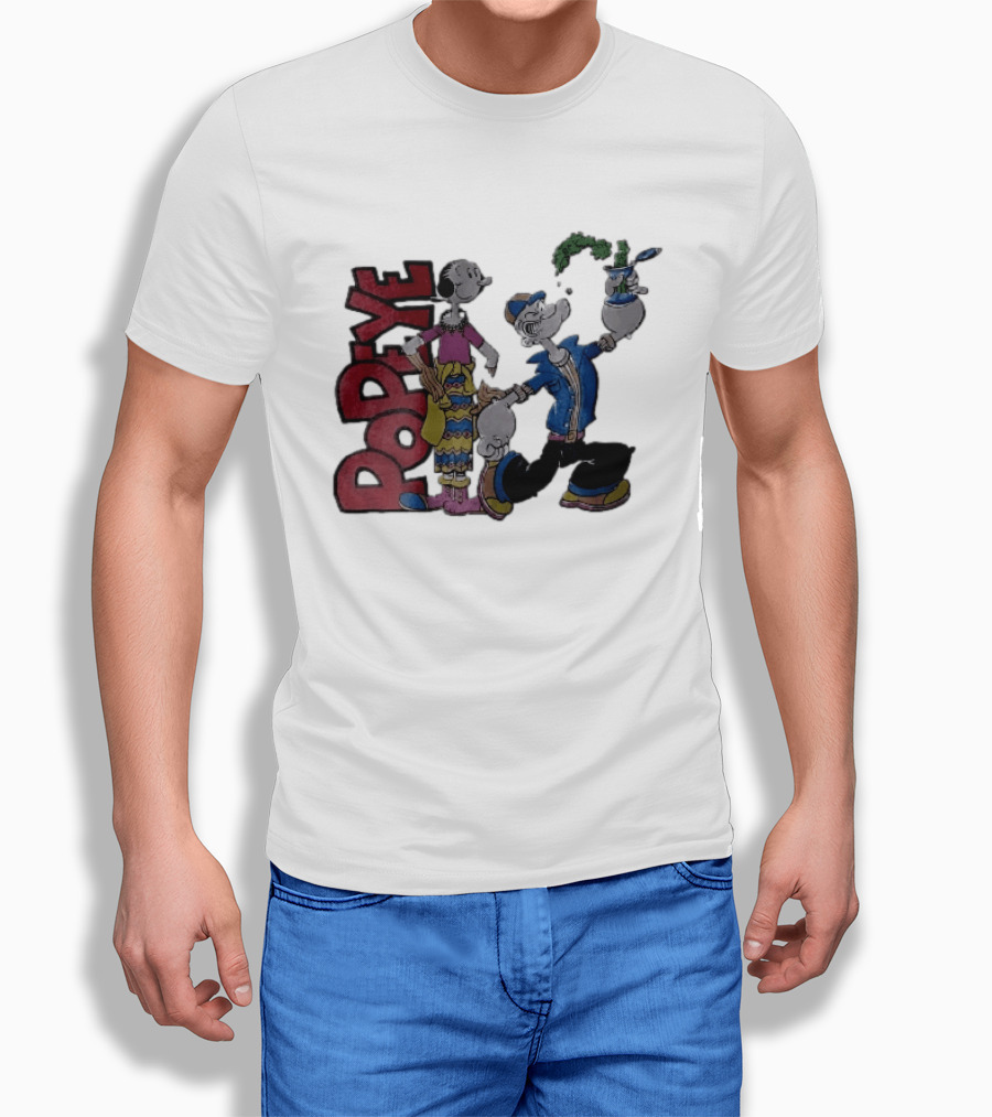 Popeye Cartoon Character With Olive Oyl Squeezing Spinach Can T-Shirt