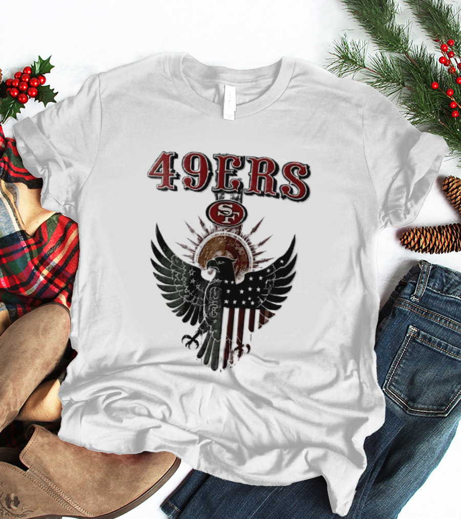 San Francisco 49ers Aztec Sunburst Eagle Mexican American Flag T-Shirt