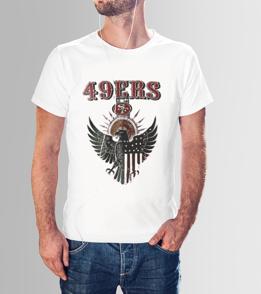 San Francisco 49ers Aztec Sunburst Eagle Mexican American Flag T-Shirt