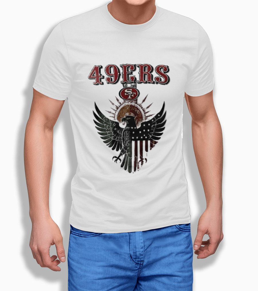 San Francisco 49ers Aztec Sunburst Eagle Mexican American Flag T-Shirt