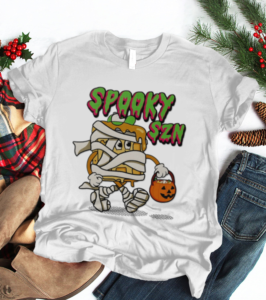 Spooky SZN Halloween 2026 Wrapped Waffle Monster With Pumpkin Bucket T-Shirt