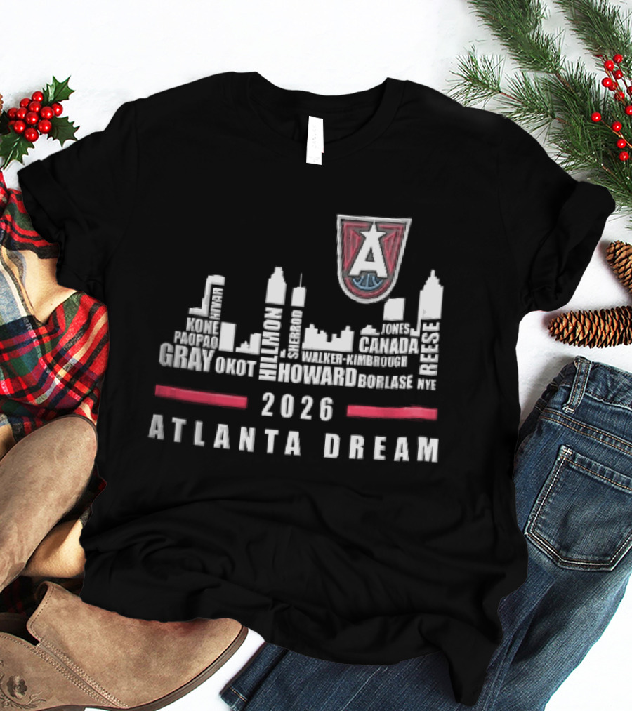 Atlanta Dream WNBA Nivar Kone Roster 2026 Atlanta City Skyline Shield T-Shirt