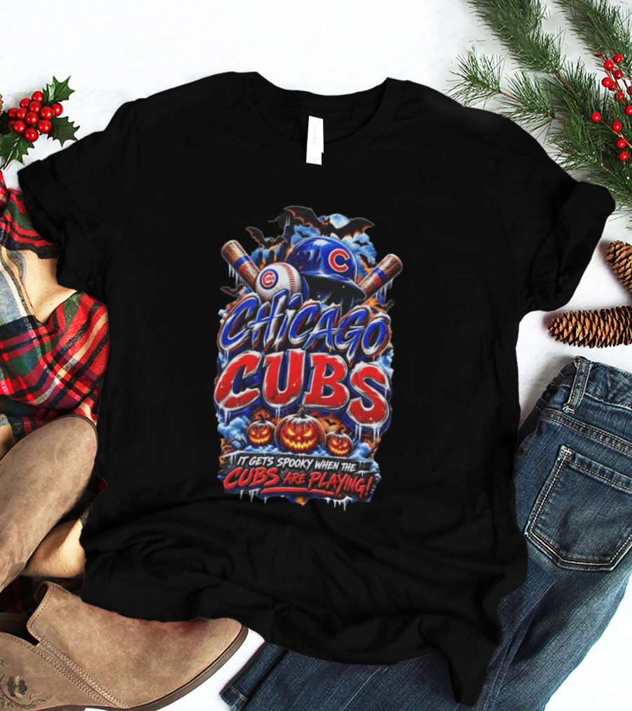 Chicago Cubs Halloween Spooky Baseball T-Shirt