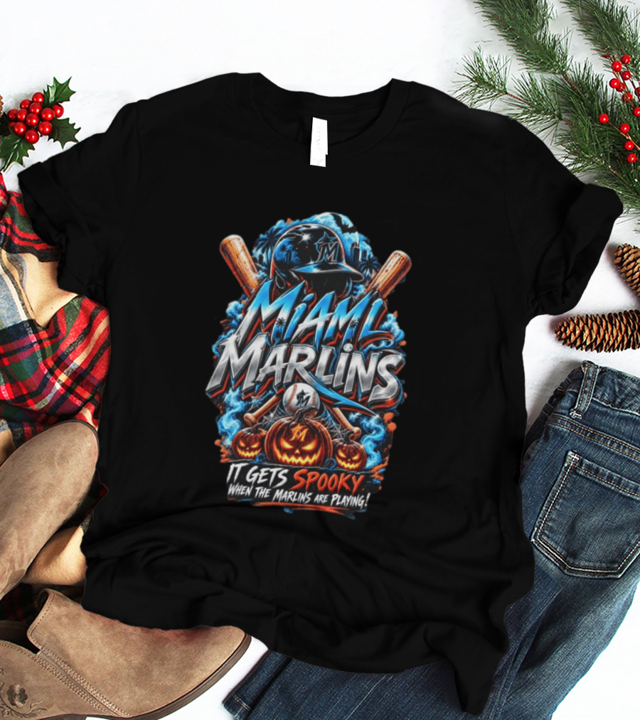 Miami Marlins MLB Spooky Halloween Baseball T-Shirt