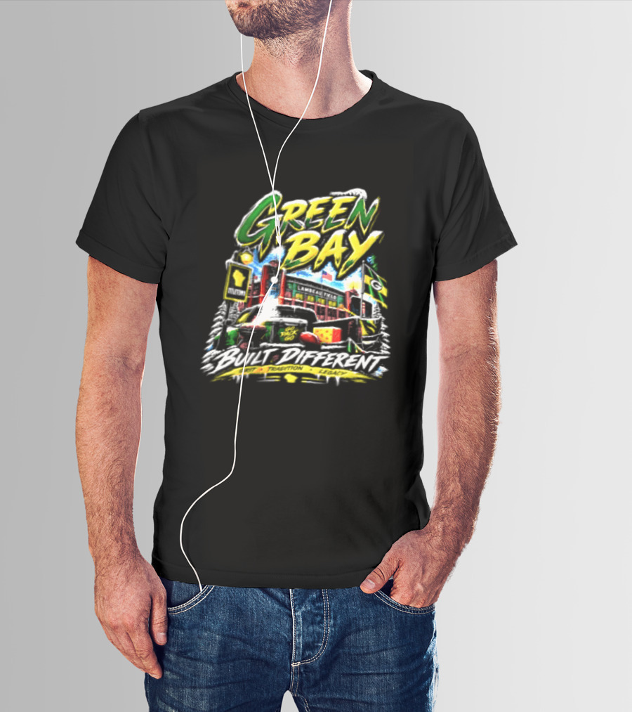 Green Bay Packers Built Different Grit Tradition Legacy Scenic Cheesehead Cityscape T-Shirt