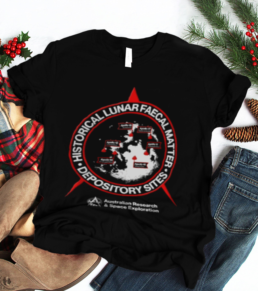 Historical Lunar Faecal Matter Depository Sites Australian Research And Space Exploration Moon Map Locations T-Shirt