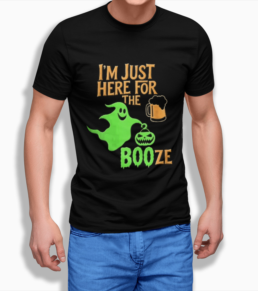 I'm Just Here For The Booze Green Ghost Pumpkin Lantern Beer T-Shirt
