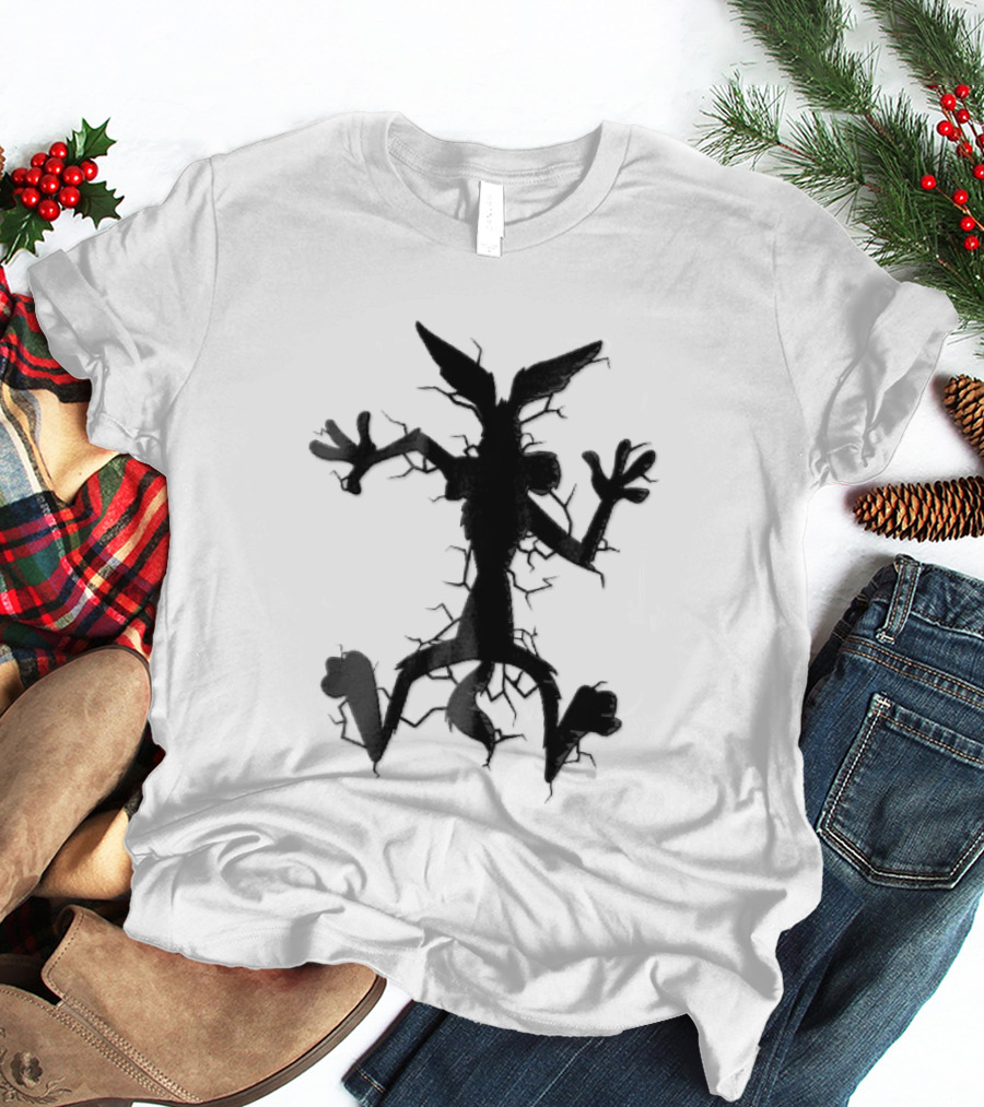 Cartoon Coyote Crash Fractured Stone Impact Hole T-Shirt
