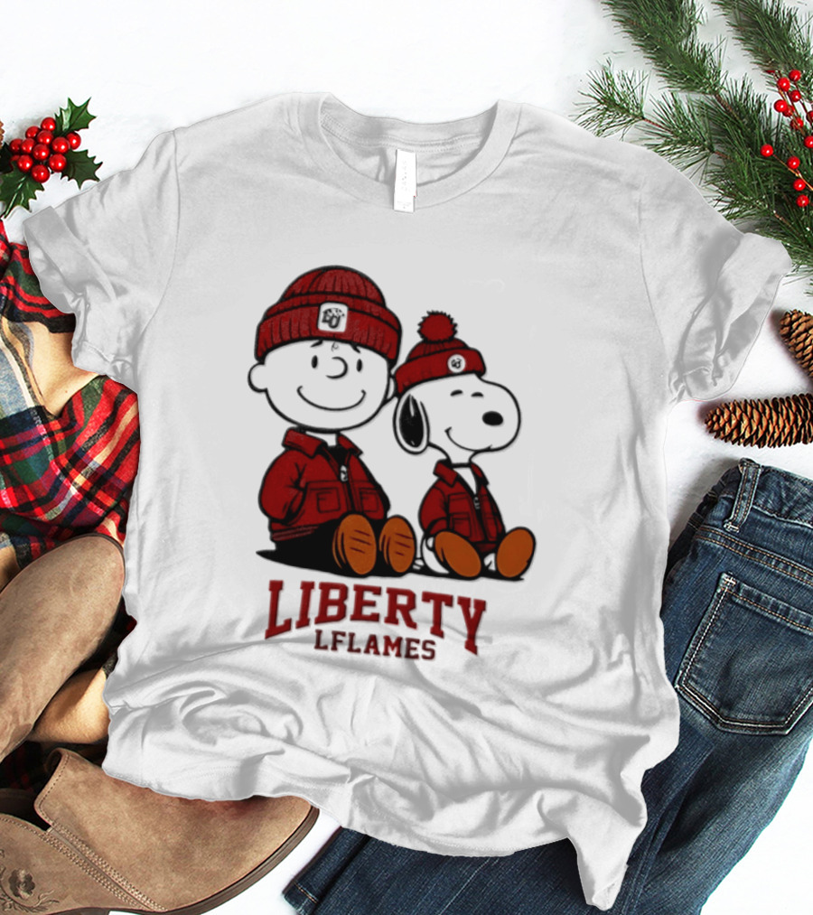 Charlie Brown Snoopy Liberty Flames NCAA Football 2026 Peanuts Collaboration T-Shirt