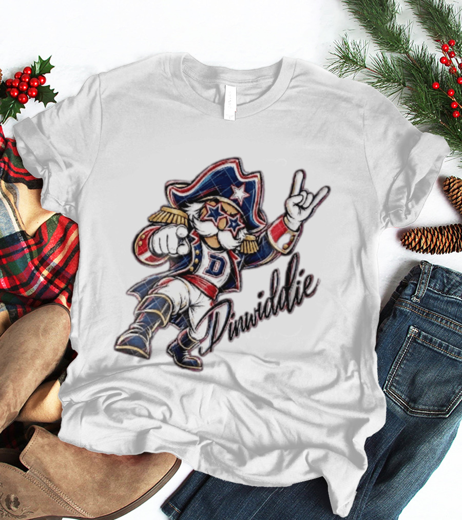 Dinwiddie Generals Cartoon Patriot Star Glasses Pointing Hand Dinwiddie T-Shirt