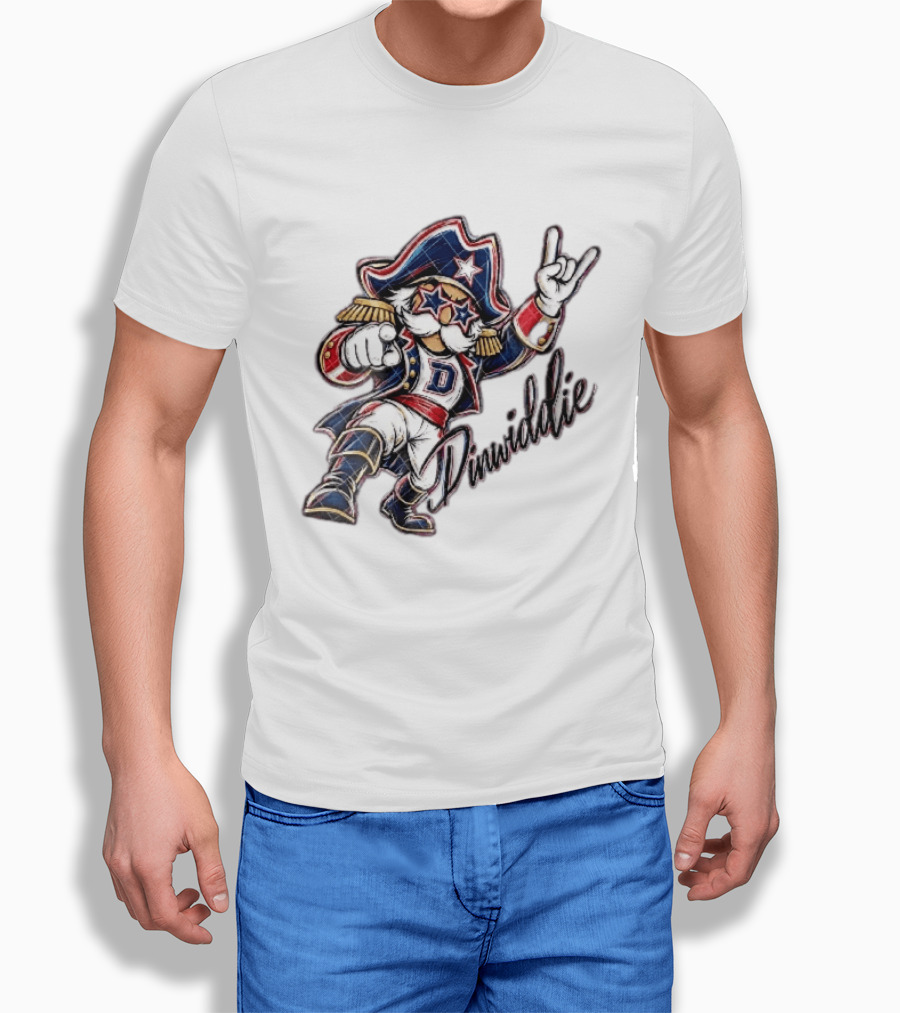 Dinwiddie Generals Cartoon Patriot Star Glasses Pointing Hand Dinwiddie T-Shirt