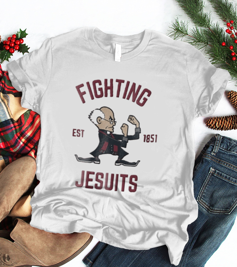 Fighting Jesuits Est 1851 Cartoon Priest In Boxing Stance T-Shirt