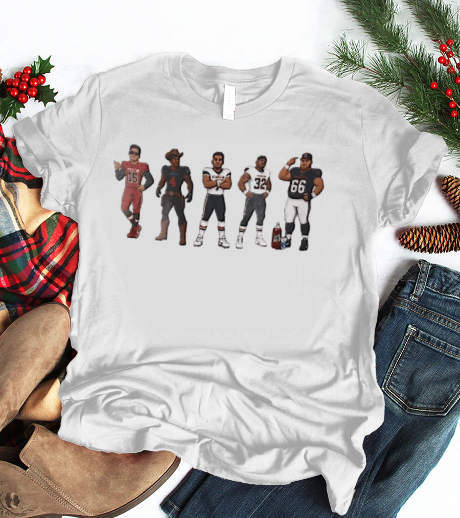 Five Cartoon Caricature Football Players With Big Red Soda T-Shirt