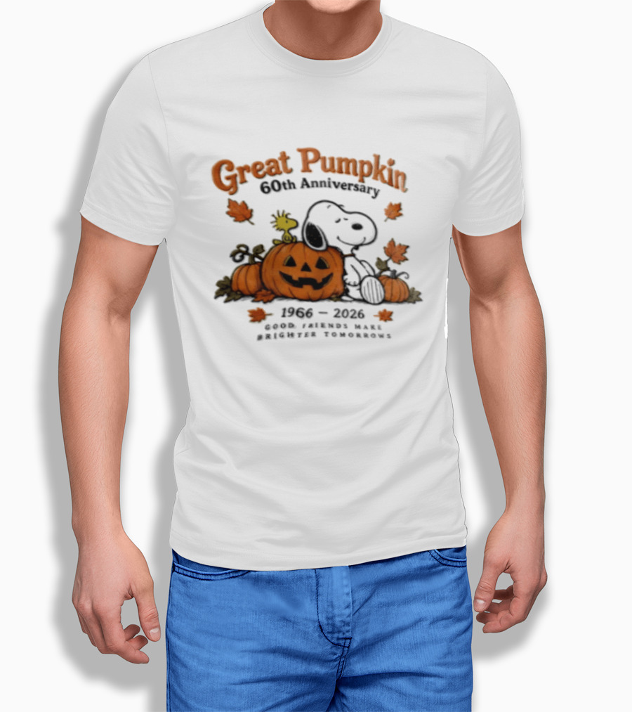 Great Pumpkin 60th Anniversary 1966 2026 Snoopy Woodstock Peanuts Good Friends Make Brighter Tomorrows T-Shirt
