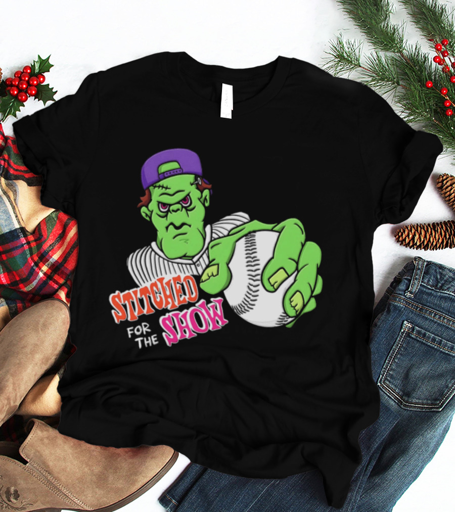 Stitched For The Show Baseball Monster Pitcher Cartoon T-Shirt