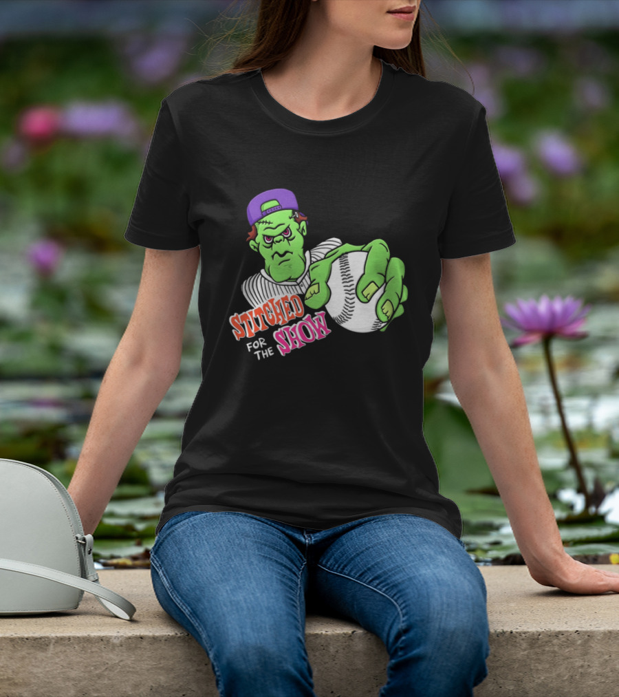 Stitched For The Show Baseball Monster Pitcher Cartoon T-Shirt