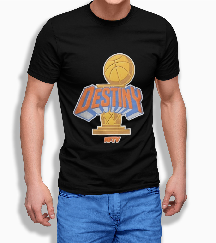 Destiny Gold Basketball Hoop Trophy Cartoon KFTV Orange Lettering T-Shirt