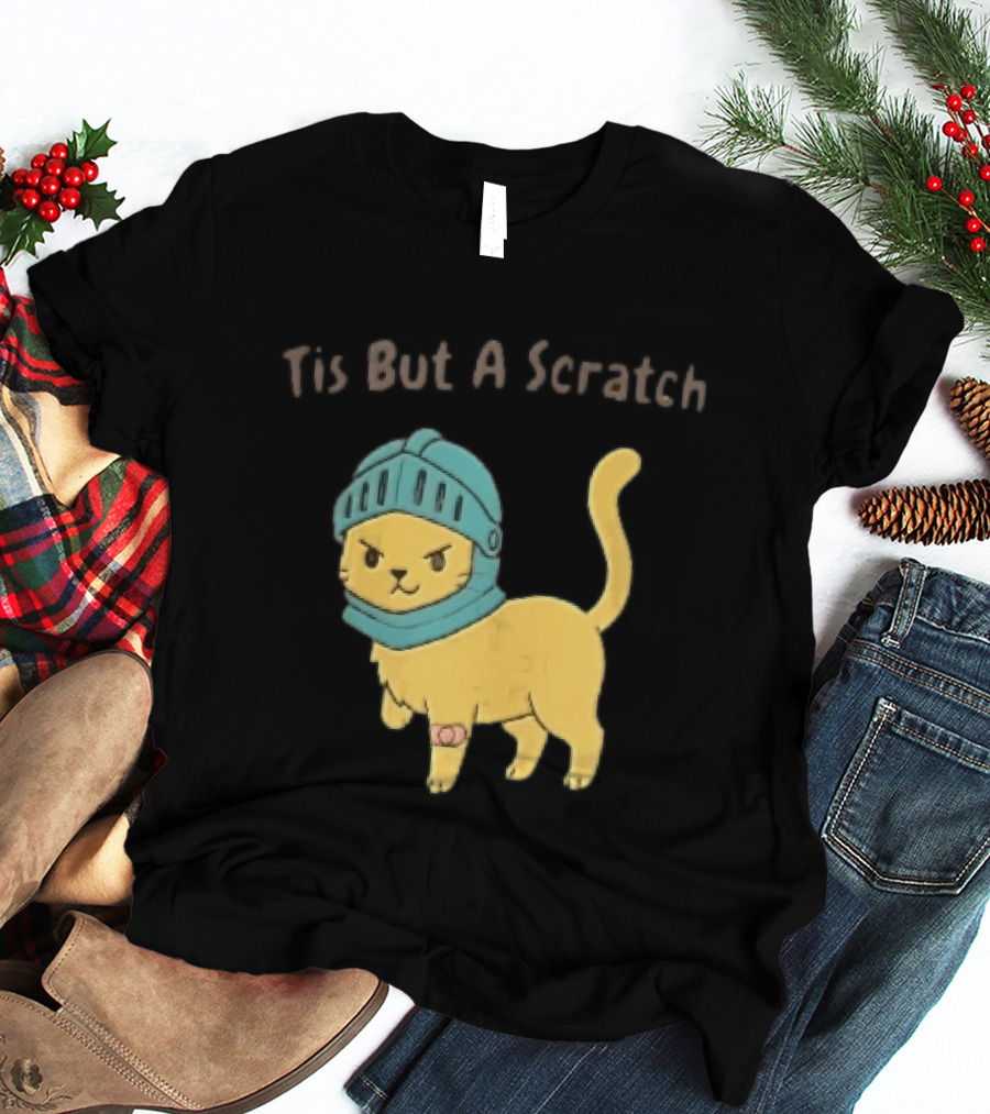 Tis But A Scratch Cartoon Cat Knight Helmet Bandage T-Shirt