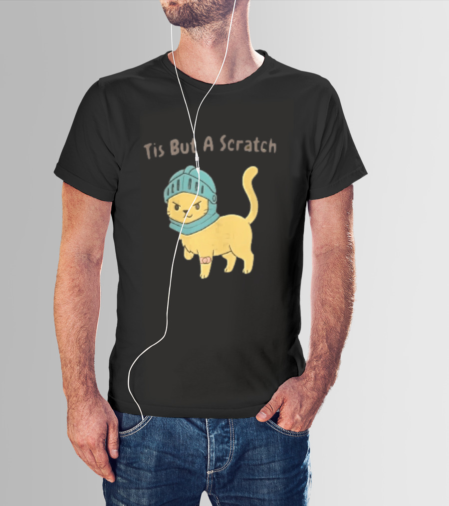 Tis But A Scratch Cartoon Cat Knight Helmet Bandage T-Shirt