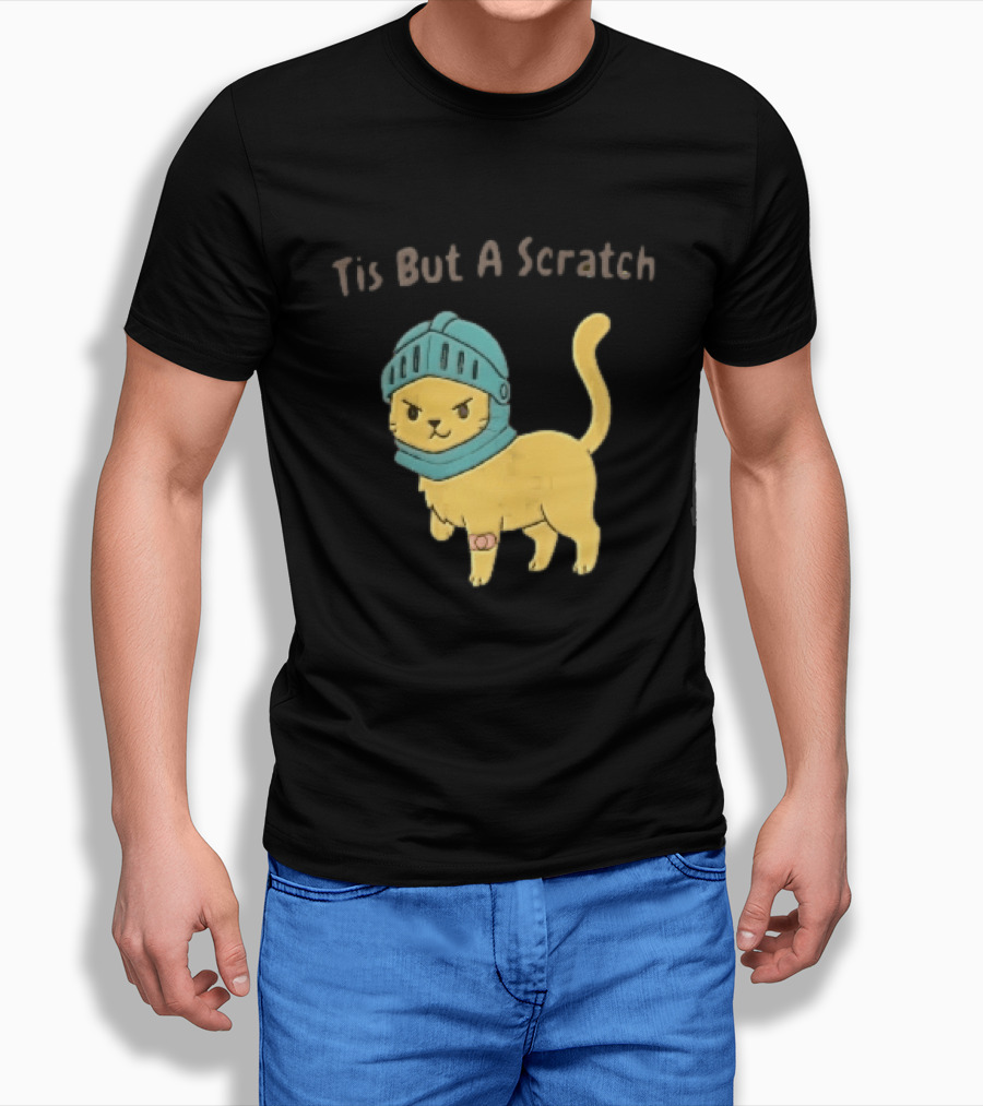Tis But A Scratch Cartoon Cat Knight Helmet Bandage T-Shirt