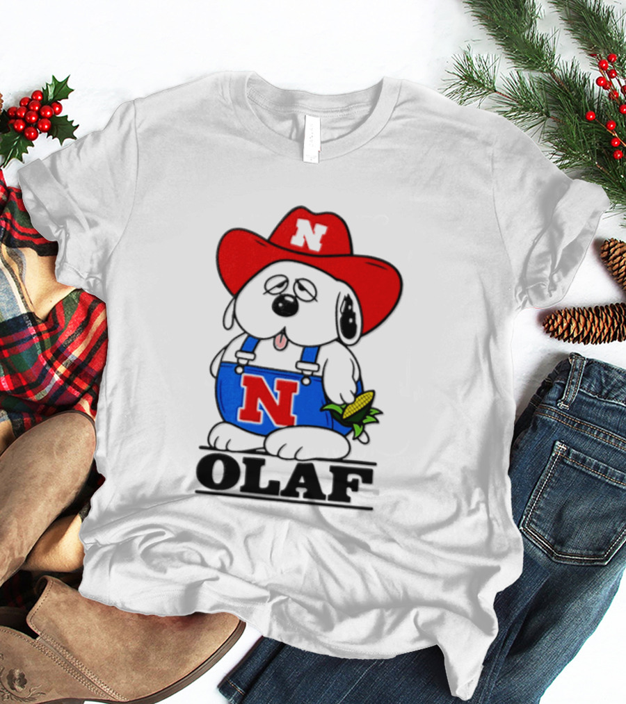 Nebraska Cornhuskers Olaf Dog In Overalls With Corn And Red Hat T-Shirt