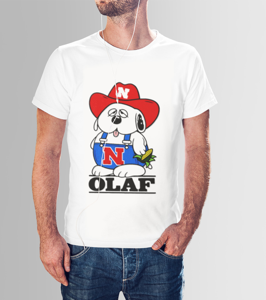 Nebraska Cornhuskers Olaf Dog In Overalls With Corn And Red Hat T-Shirt