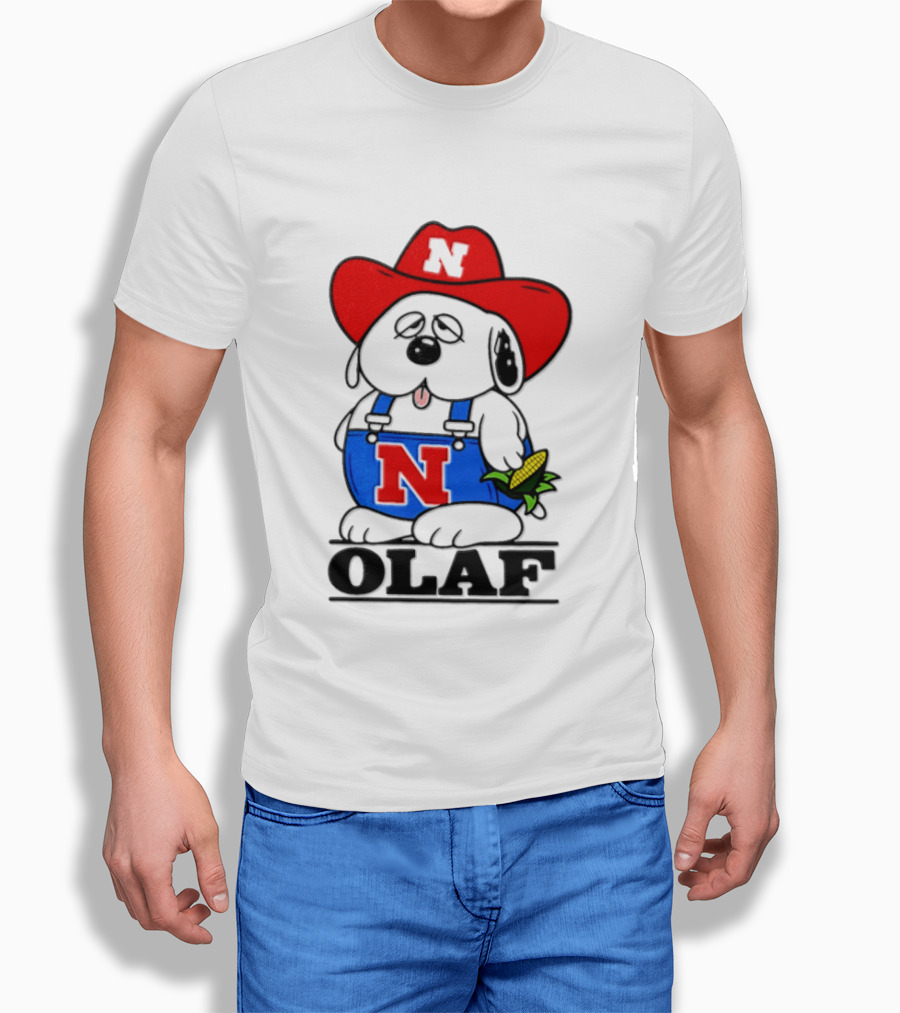 Nebraska Cornhuskers Olaf Dog In Overalls With Corn And Red Hat T-Shirt