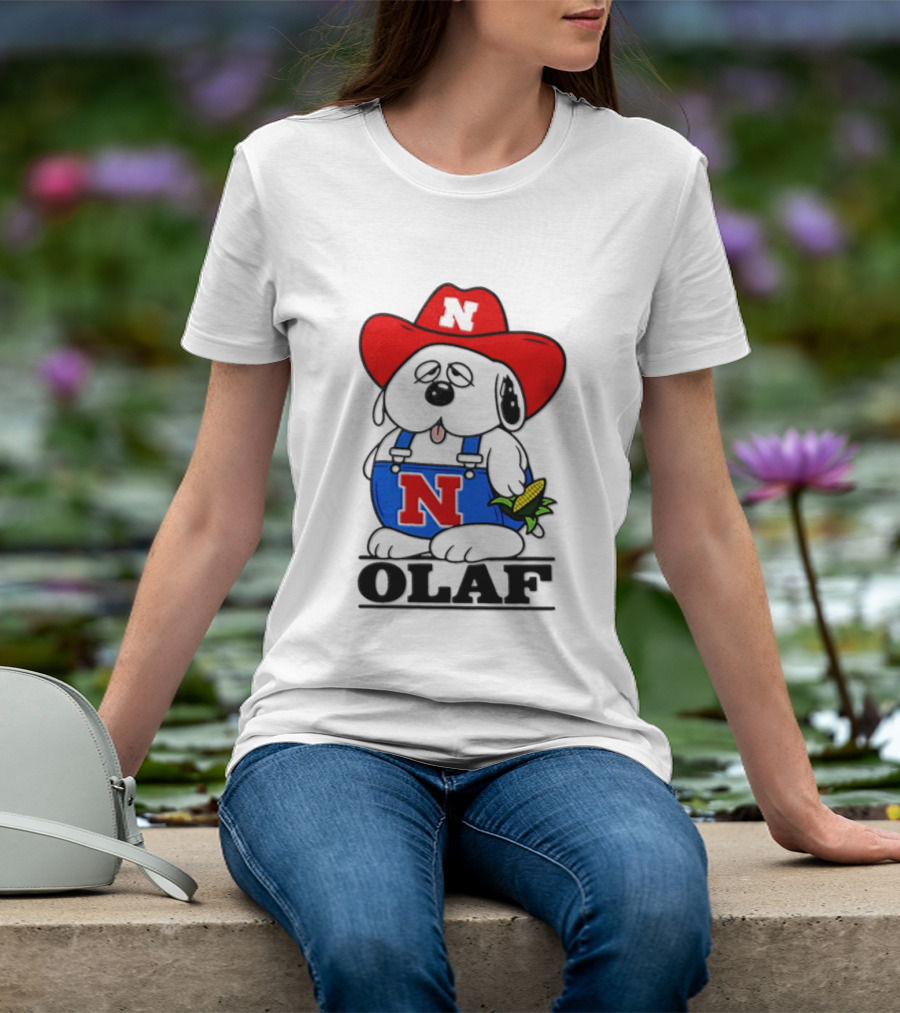 Nebraska Cornhuskers Olaf Dog In Overalls With Corn And Red Hat T-Shirt