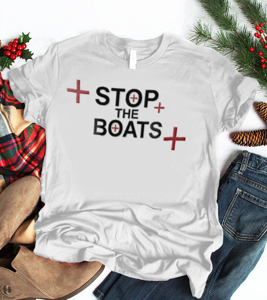 Stop The Boats Red Plus Sign T-Shirt