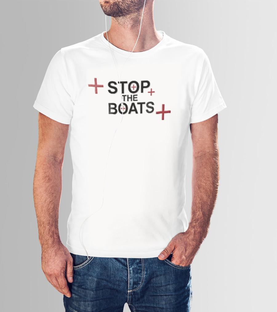 Stop The Boats Red Plus Sign T-Shirt