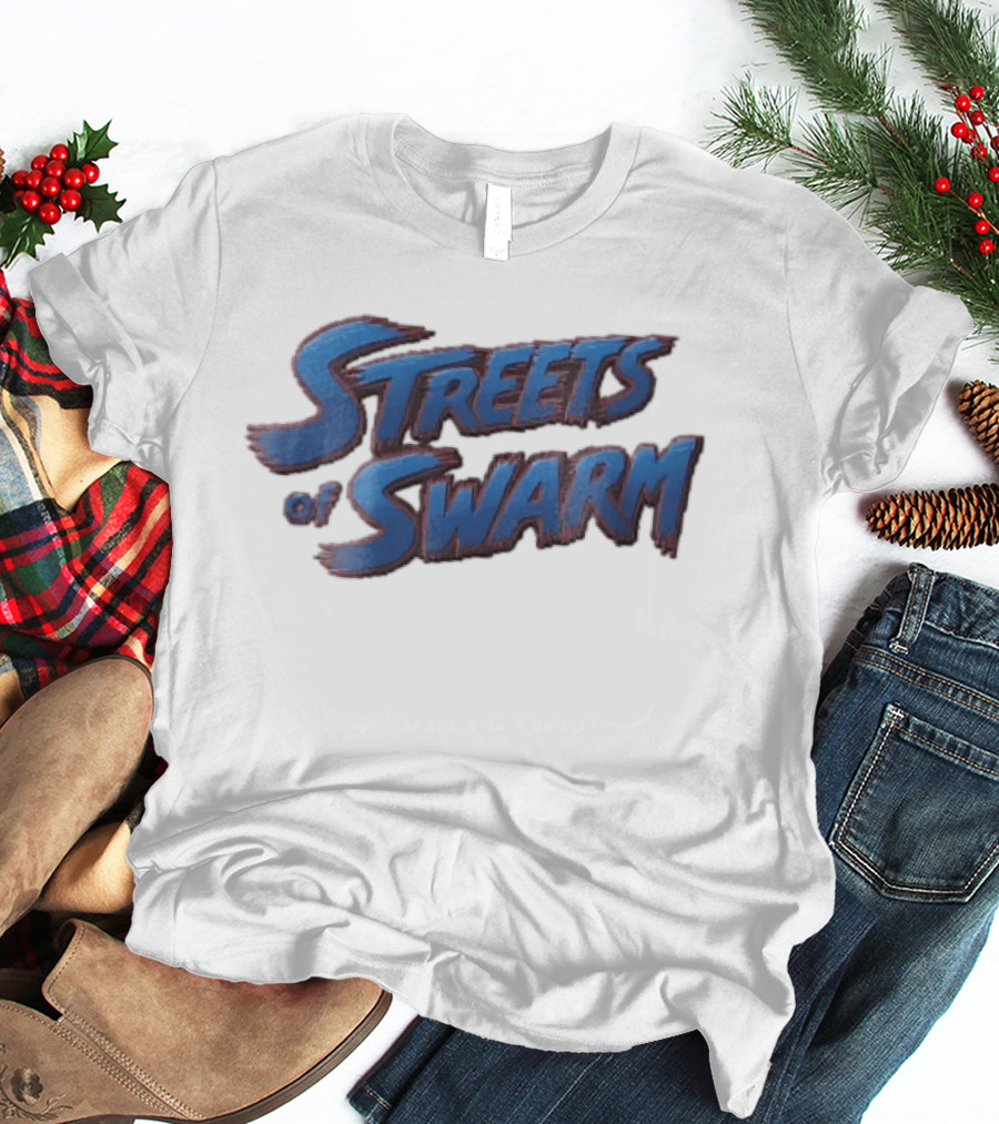 Streets Of Swarm Brushstroke Arcade Title Lettering Retro Gaming T-Shirt