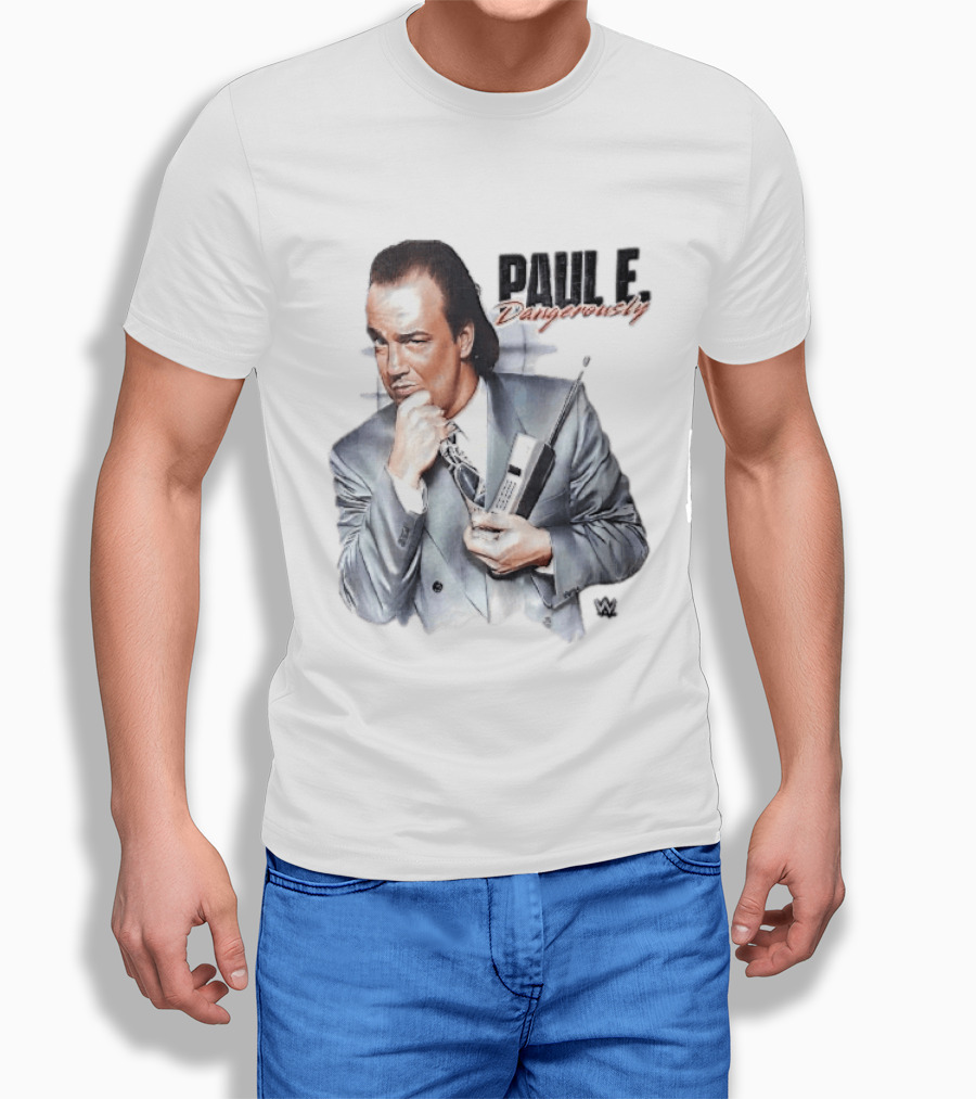 PAUL E Dangerously Manager Holding Brick Cell Phone WWE T-Shirt