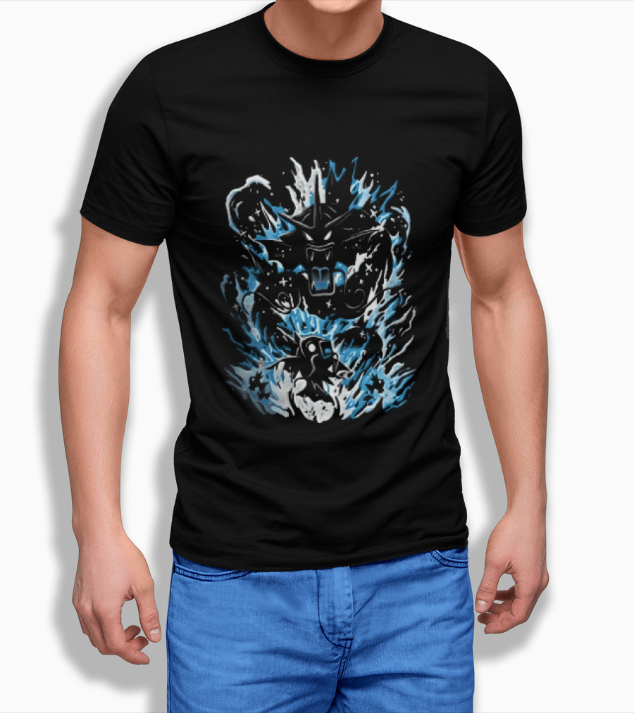 Dark Cartoon Red Gyarados Gold Magikarp Splashing Water Waves Pokémon Collection T-Shirt
