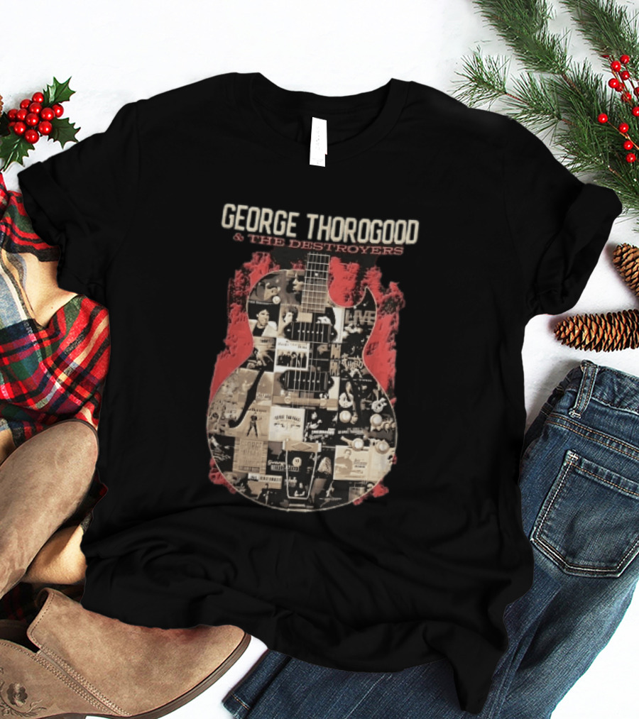 George Thorogood And The Destroyers Album Covers Guitar Collage Red Splash T-Shirt