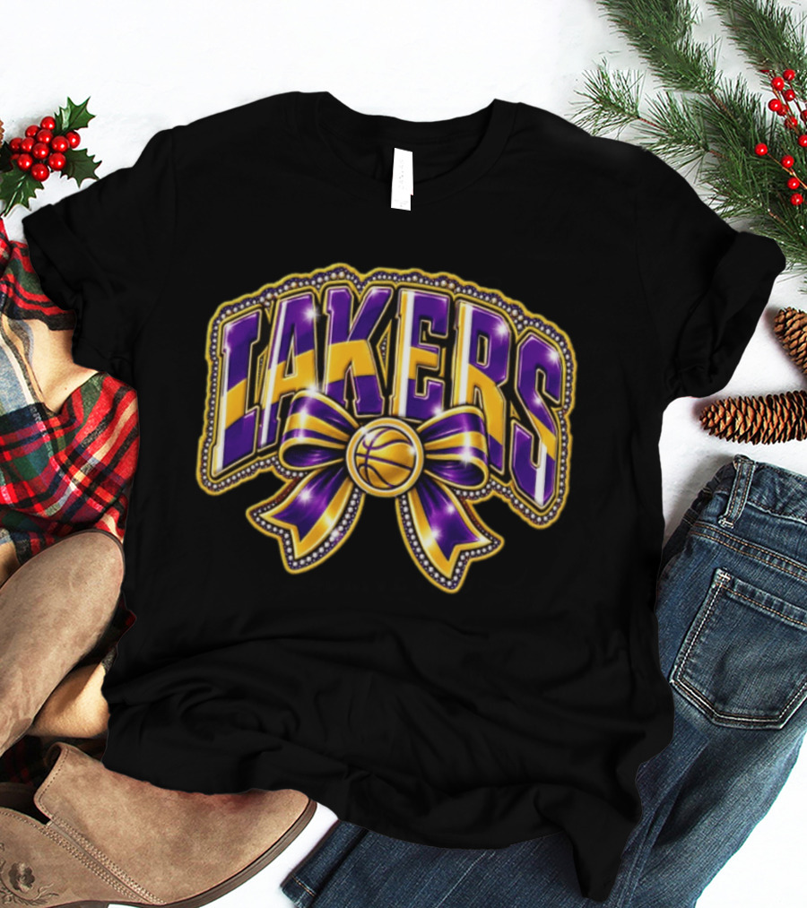 Los Angeles Lakers NBA Basketball Bow Purple Gold T-Shirt