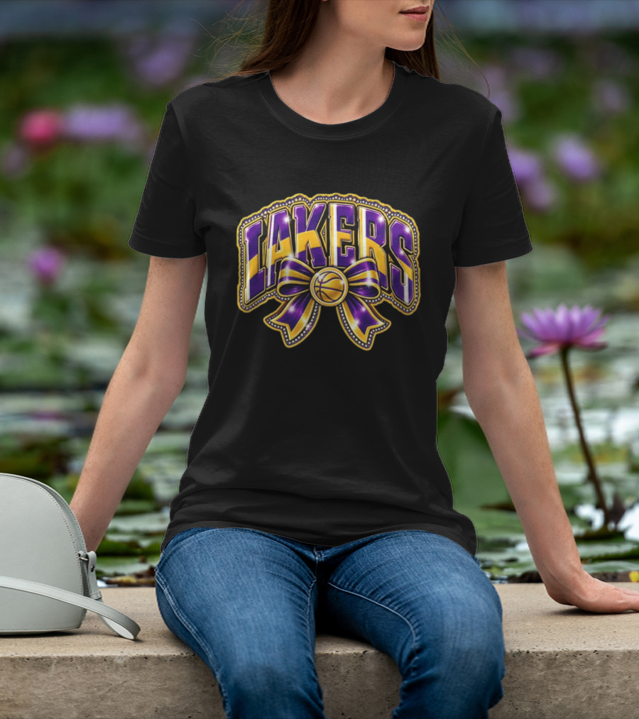 Los Angeles Lakers NBA Basketball Bow Purple Gold T-Shirt