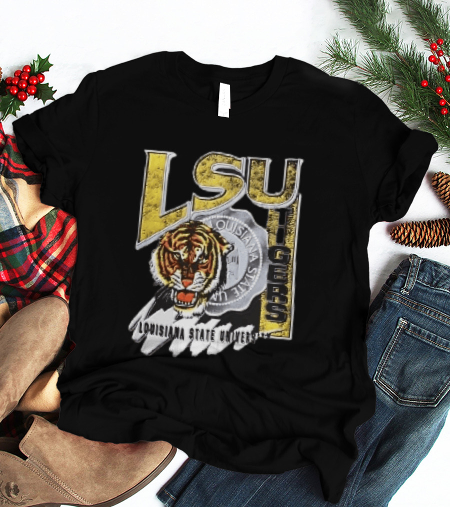 LSU Tigers Louisiana State University Tiger Head Seal Distressed T-Shirt