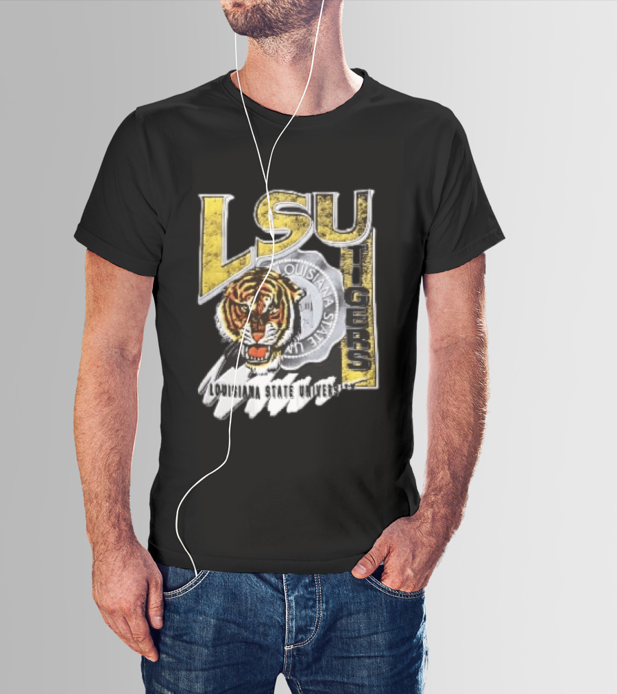 LSU Tigers Louisiana State University Tiger Head Seal Distressed T-Shirt