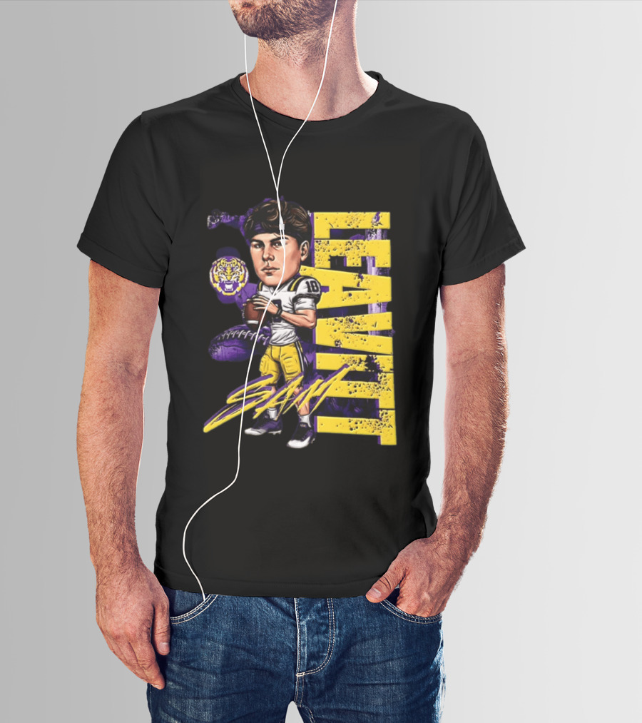 Sam Levis LSU Tigers Football Player Caricature Leavitt 18 Signature T-Shirt