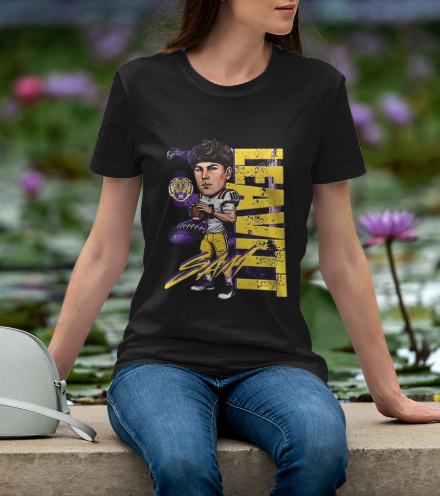 Sam Levis LSU Tigers Football Player Caricature Leavitt 18 Signature T-Shirt